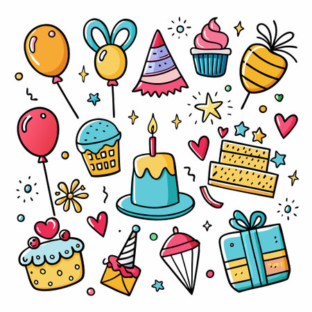 Colorful birthday party elements illustration.のイラスト素材