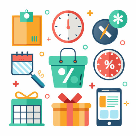 Set of flat icons for online shopping and discounts.のイラスト素材