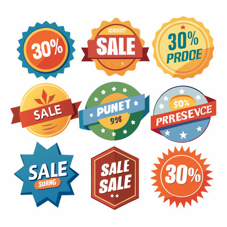 Set of colorful sale labels with different designs and text.のイラスト素材