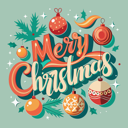 Merry Christmas greeting card with baubles and fir branches.のイラスト素材