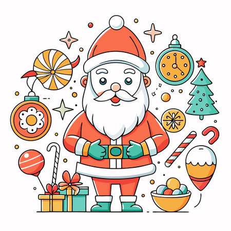 Santa Claus with Christmas ornaments and gifts.のイラスト素材