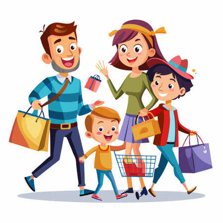 Happy family shopping together.のイラスト素材
