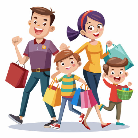 Happy family with shopping bags.のイラスト素材