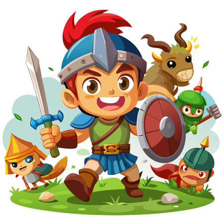 Cartoon Brave Warrior with Sword and Shield.のイラスト素材