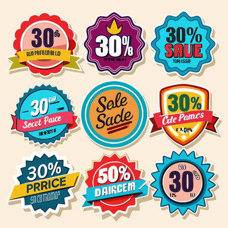 Collection of colorful discount sale stickers.