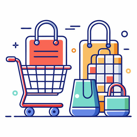 Shopping cart with bags and packages.のイラスト素材