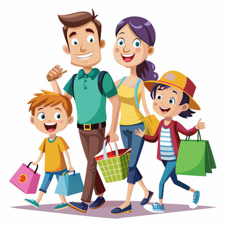 Happy family with shopping bags.のイラスト素材