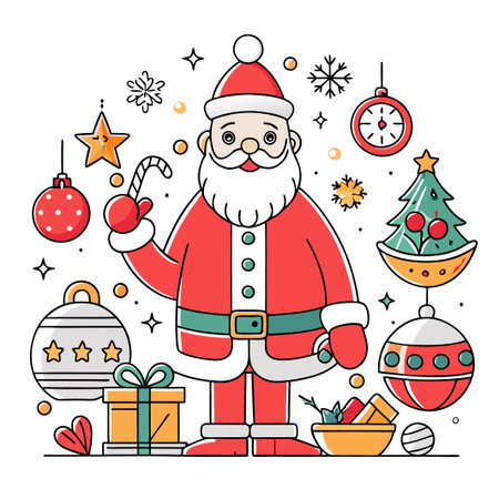 Santa Claus with Christmas ornaments and gifts.のイラスト素材