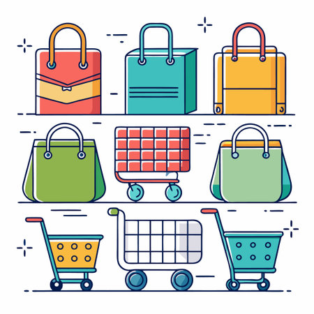 Colorful Shopping Bags and Carts.のイラスト素材