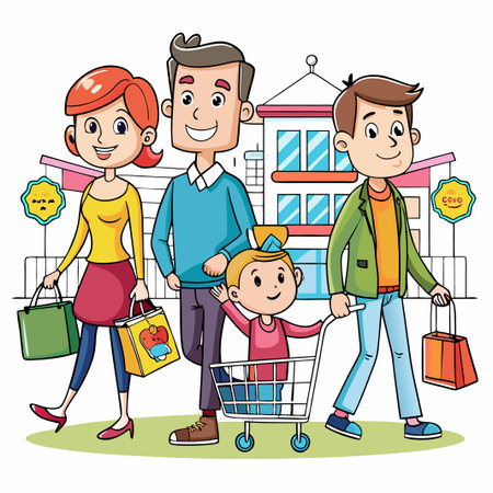 Happy family shopping together.のイラスト素材