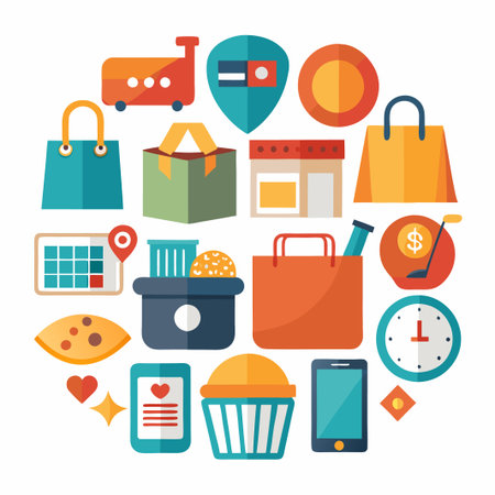 Colorful circle of shopping icons.のイラスト素材