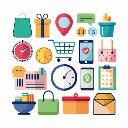 Colorful icons for shopping, time management, communication and more.のイラスト素材