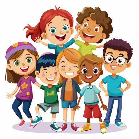 Group of happy children standing together and smiling.のイラスト素材