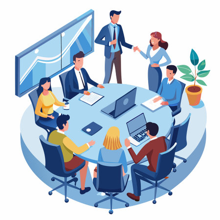 Business team meeting around a table.のイラスト素材