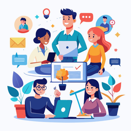 Diverse group of coworkers working together on a project.のイラスト素材