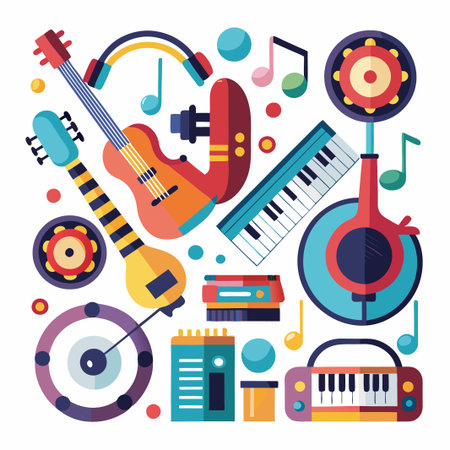 A Colorful Collection of Musical Instruments and Notes.のイラスト素材
