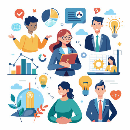 Diverse business team working together to brainstorm ideas.のイラスト素材