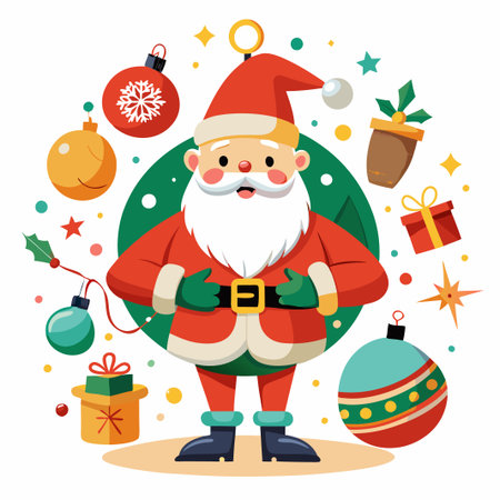 Cheerful Santa Claus with Christmas Decorations.のイラスト素材