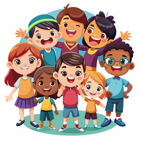 Diverse group of smiling children standing together.のイラスト素材