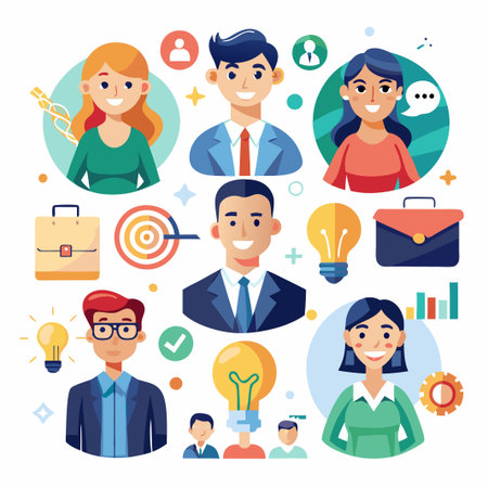 Diverse group of professionals with ideas and business concepts.のイラスト素材