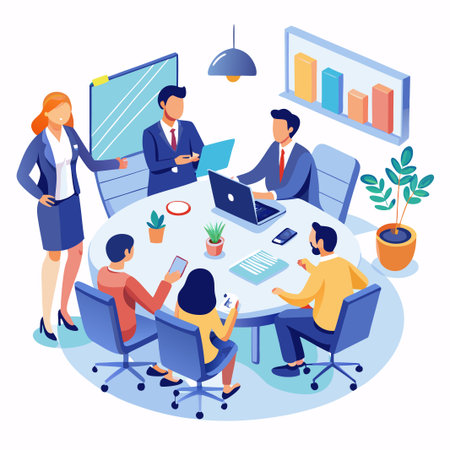 Business people working together at a table.のイラスト素材
