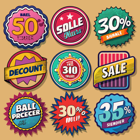 Set of colorful retro sale labels with different discounts.のイラスト素材
