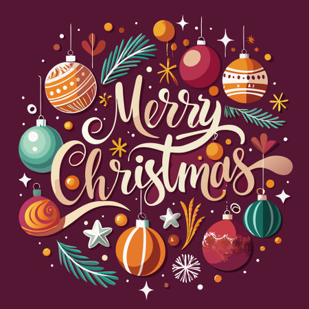 Merry Christmas Greeting Card with Ornament Decorations.のイラスト素材