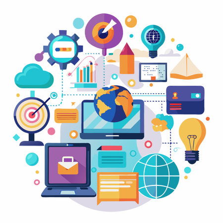 Colorful illustration of global business and networking.のイラスト素材