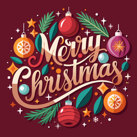 Merry Christmas Ornament Bauble Red Green Holiday Greeting.のイラスト素材