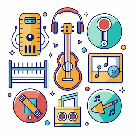 Colorful Music Icons Illustration.のイラスト素材