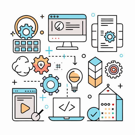 Web Development and Design, icons and elements, workflow, strategy, and process.のイラスト素材