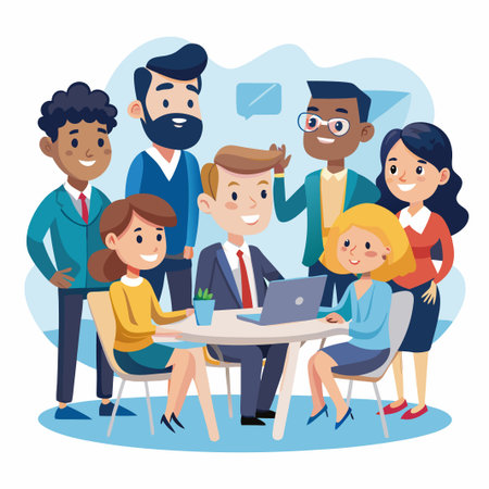 Smiling diverse business team discussing work.のイラスト素材