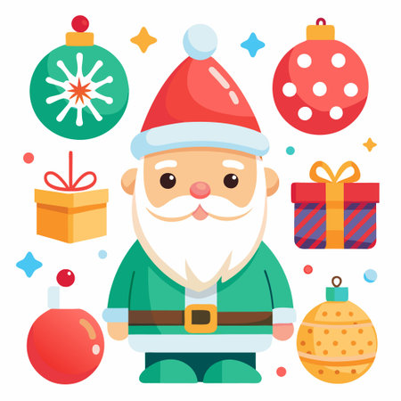 Happy Christmas Elf with Ornaments and Gifts.のイラスト素材