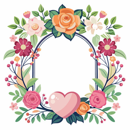 Floral Frame with a Heart for Wedding or Valentine's Day.のイラスト素材