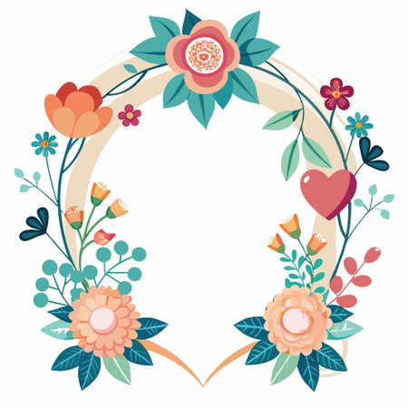 Floral wreath with heart for Valentines Day card or invitation.のイラスト素材