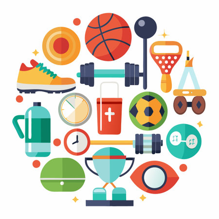 Colorful circle of sports and fitness icons.のイラスト素材