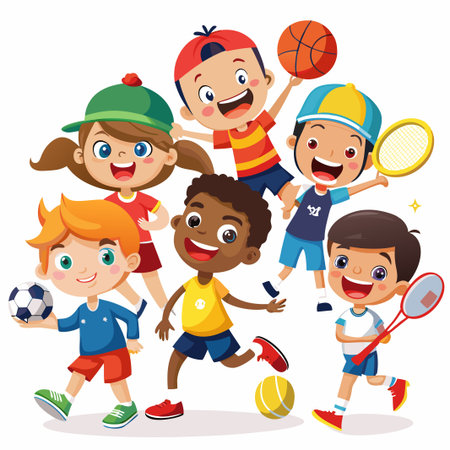 Happy kids playing different sports.のイラスト素材