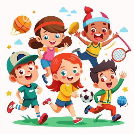 Happy children playing various sports.のイラスト素材