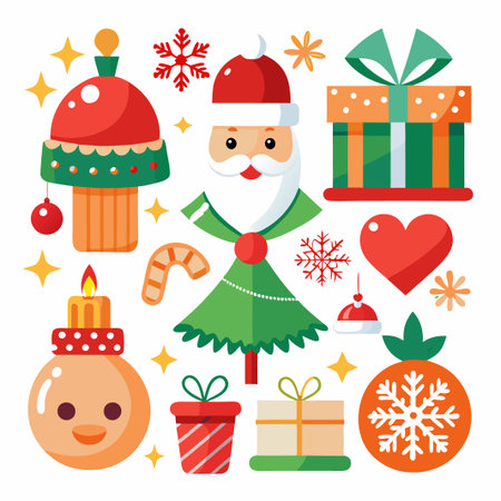 Christmas and New Year Festive Icons in Flat Design.のイラスト素材