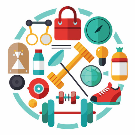 Colorful Flat Design Sports and Fitness Icons.のイラスト素材