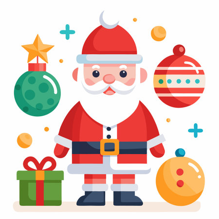 Cheerful Santa Claus with Christmas decorations.のイラスト素材