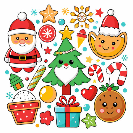 Cute Christmas elements in cartoon style.のイラスト素材