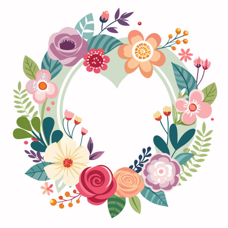 Colorful floral wreath with blank center for text or image.のイラスト素材