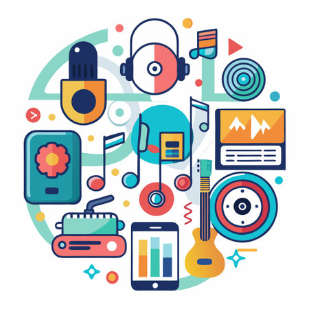 Colorful music icons in a circle.のイラスト素材