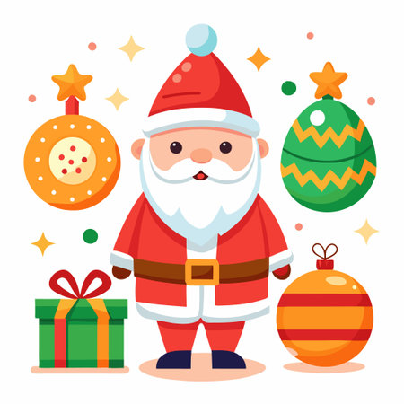 Cute Santa Claus with Gifts and Ornaments.のイラスト素材