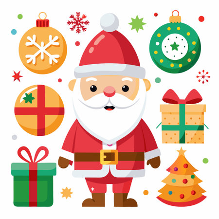 Santa Claus with gifts and Christmas decorations.のイラスト素材