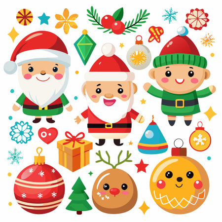 Cute Christmas characters with ornaments and decorations.のイラスト素材