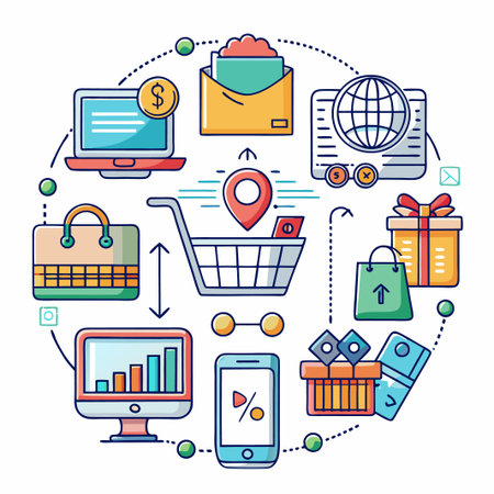 Online Shopping concept with icons for web, mobile app, presentation, infographic.のイラスト素材