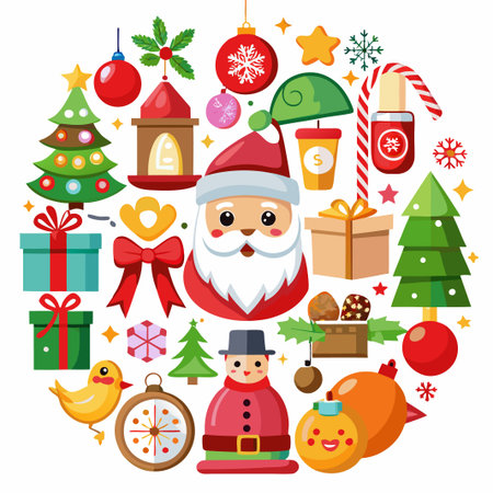 Christmas icons in a circle on white background.のイラスト素材