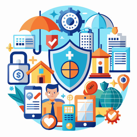 Colorful flat design concept of protection and security.のイラスト素材